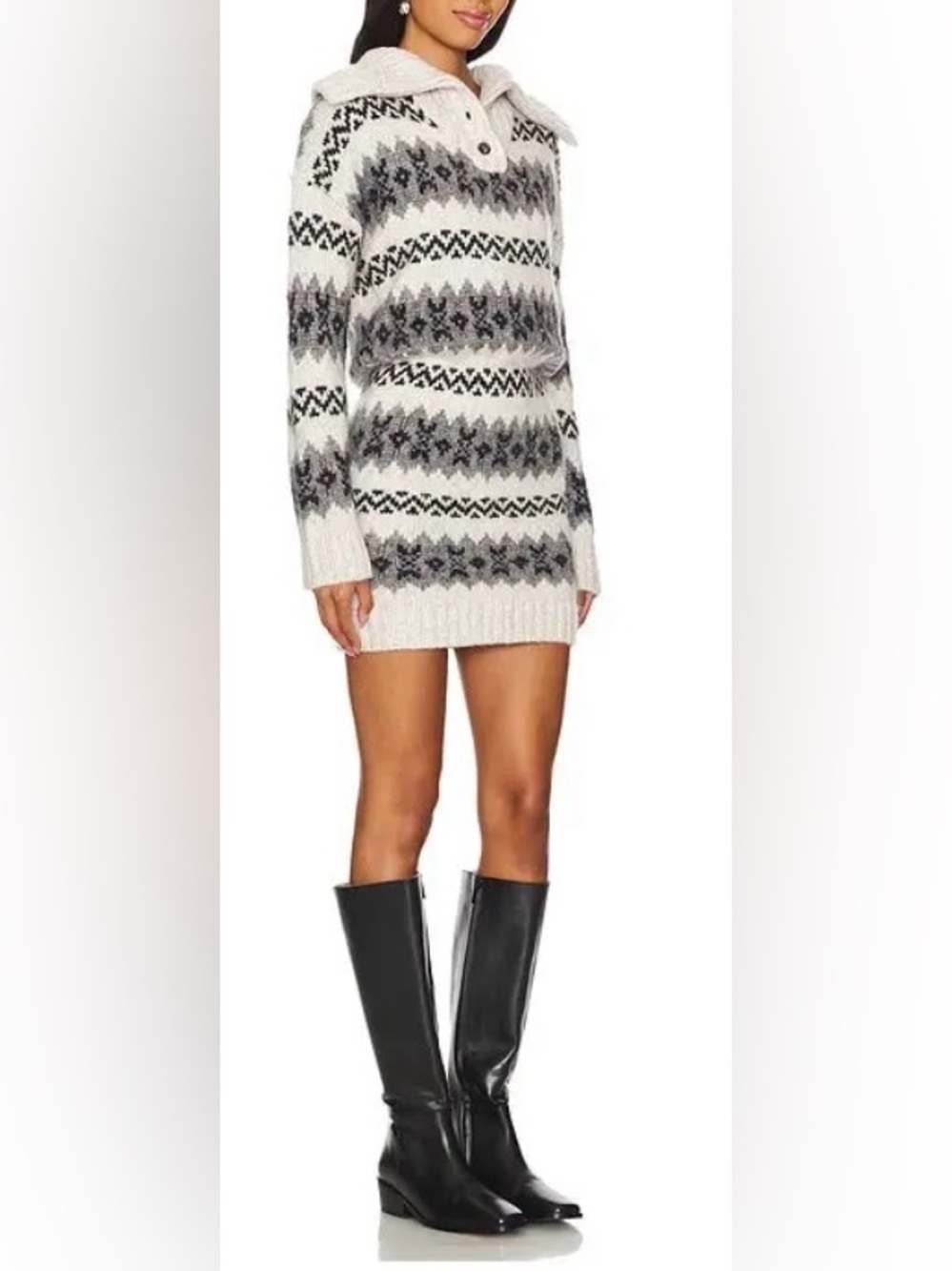 SAYLOR Dolly Fair Isle Shawl Collar Knit Sweater Mini Dress size M